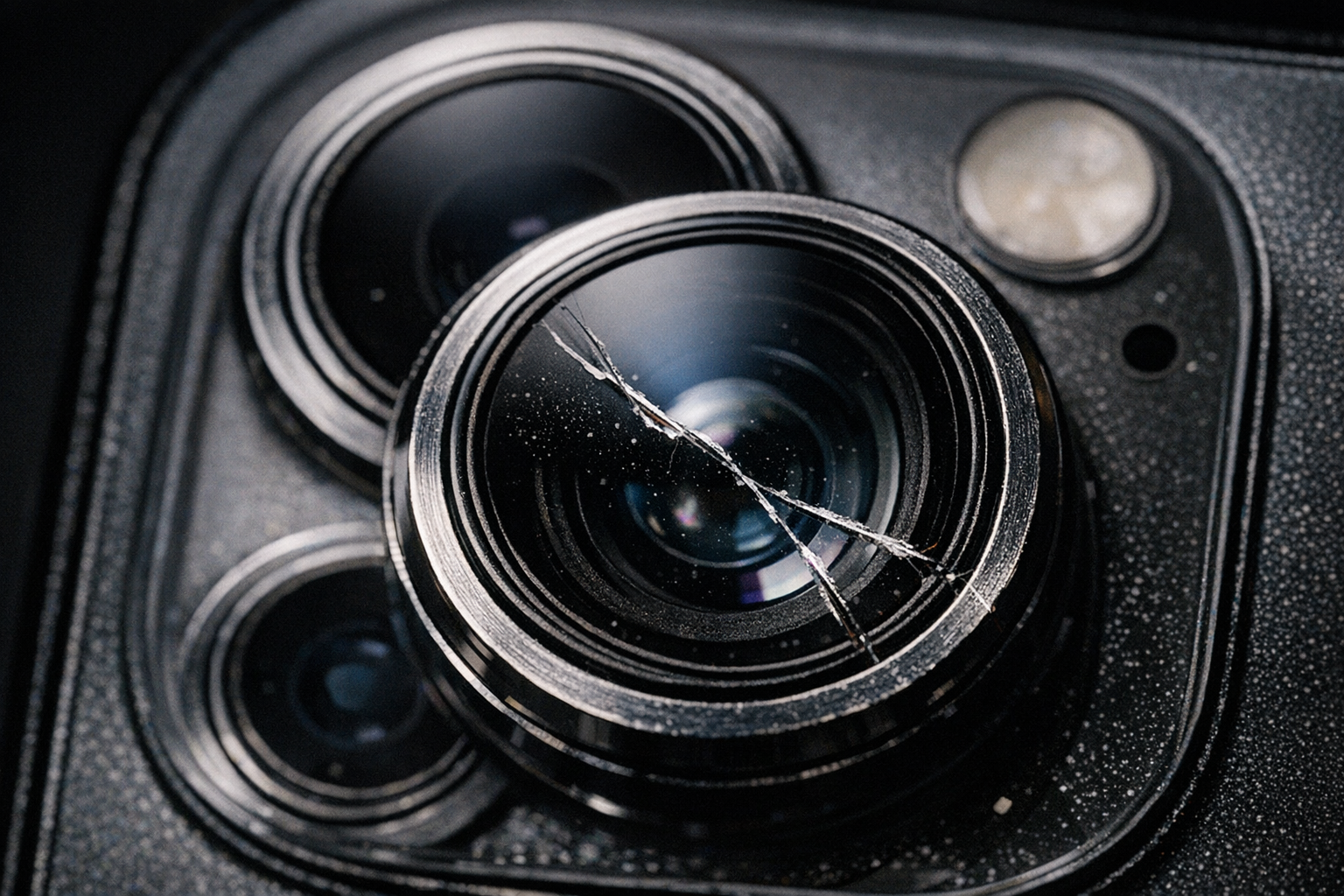 iPhoneカメラレンズのひび割れクローズアップ