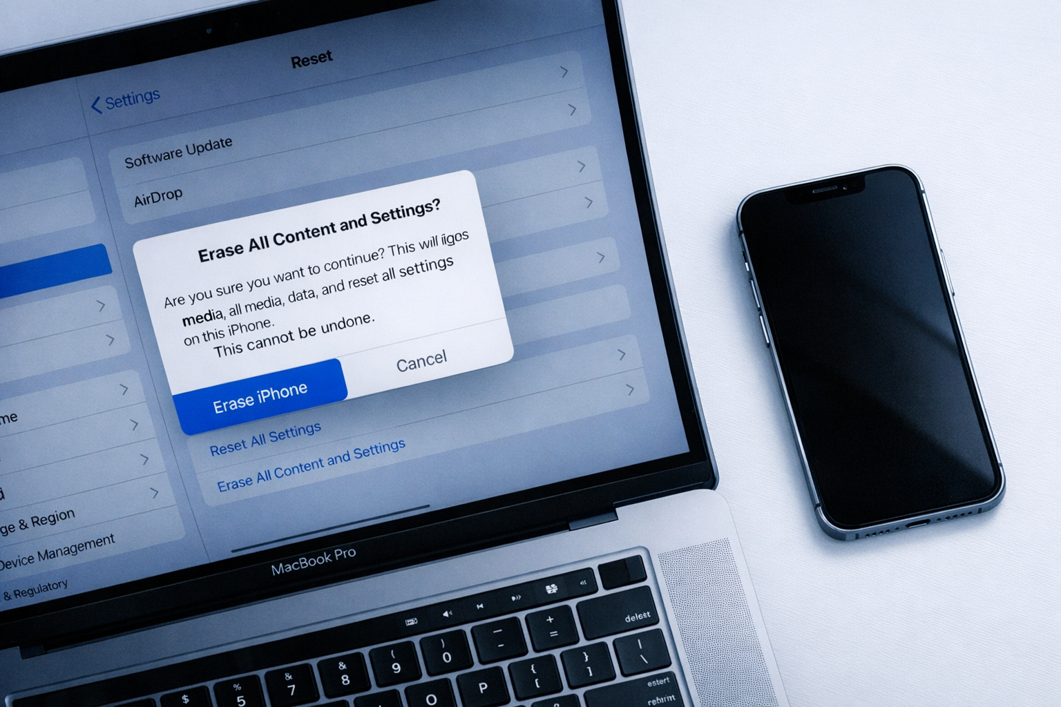 iPhoneデータ消去の設定画面